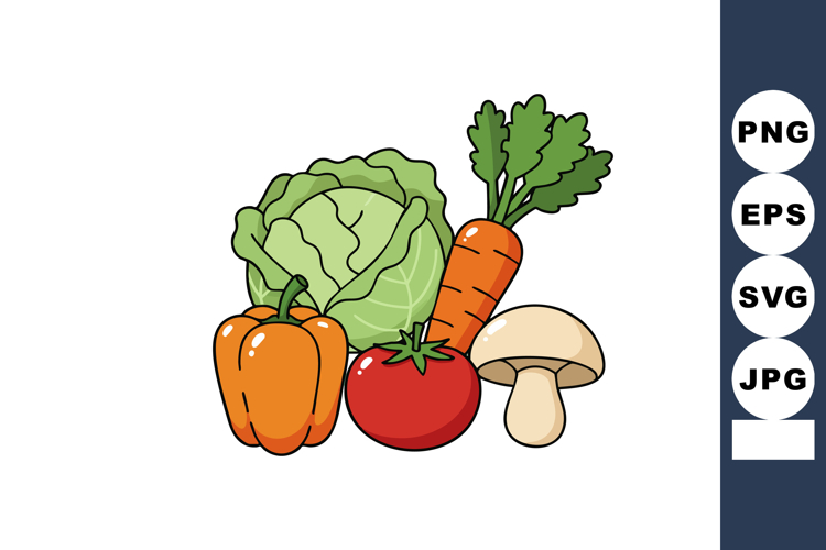 Fresh vegetables including cabbage carrot tomato mushroom an