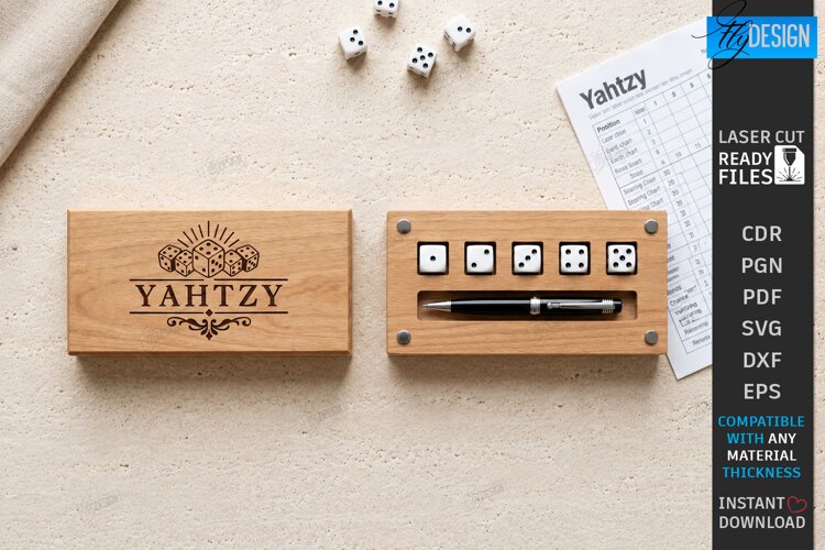 3D Wooden and Leather Yahtzy Laser Cu | Storage Case | CNC example image 1