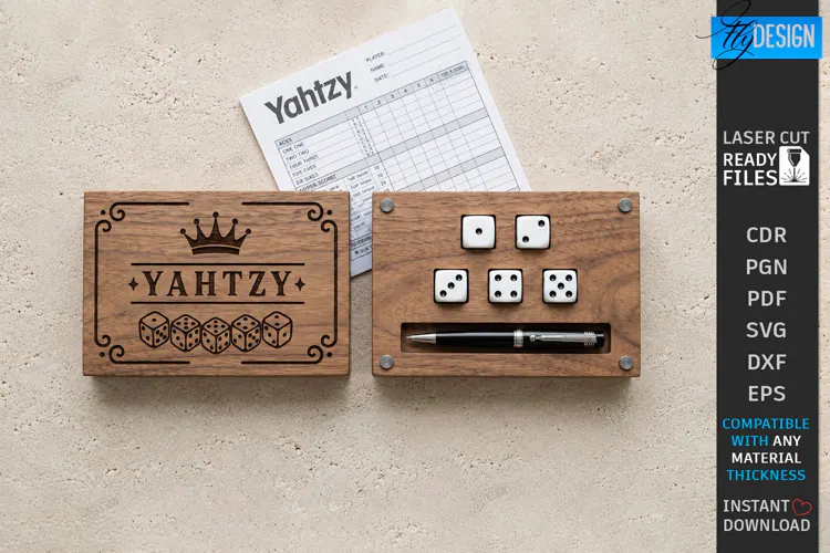 3D Wooden and Leather Yahtzy Laser Cu | Storage Case | CNC