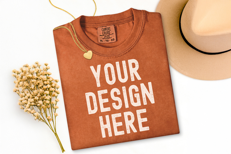 Comfort Colors C1717 Yam Shirt Mockup, Flat Lay Yam Mockup