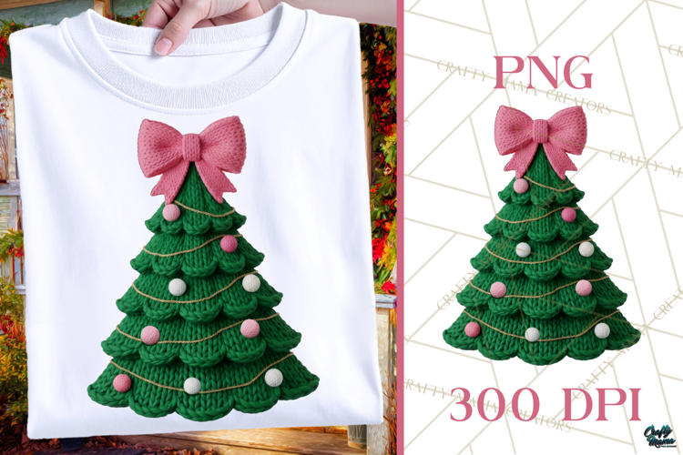 Faux Yarn Christmas Tree PNG | Crocheted Christmas Bow
