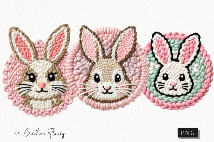 Faux Yarn Easter Bunny Badge Clipart | Easter PNG