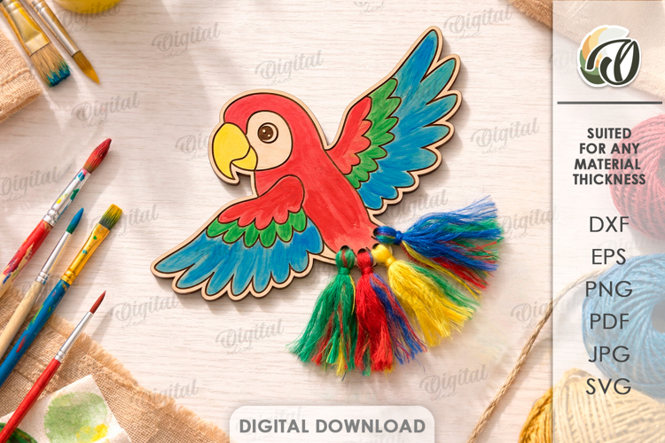 Yarn Childrens Decor Laser Cut. Yarn Decoration. Parrot SVG