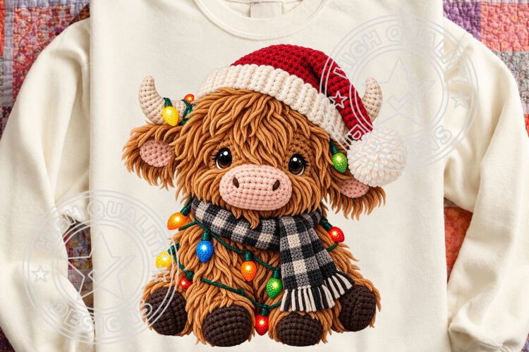 Yarn Crochet Highland Cow PNG example image 1