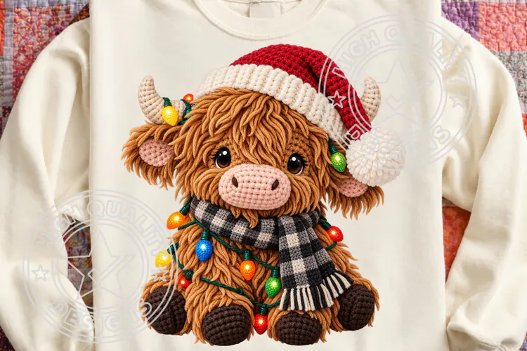 Yarn Crochet Highland Cow PNG