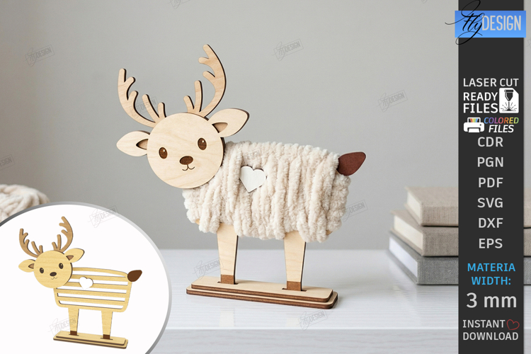 Yarn Wrapped Animal Craft Laser Cut | Shelf Sitter | Deer example image 1