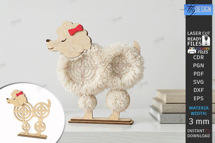 Yarn Wrapped Animal Craft Laser Cut | Shelf Sitter | Poodle example image 1