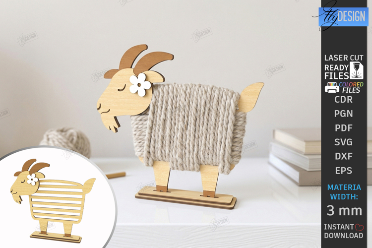 Yarn Wrapped Animal Craft Laser Cut | Shelf Sitter | Goat example image 1