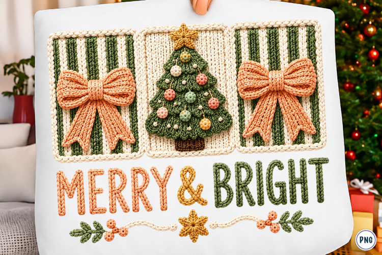 Yarn Merry and bright Christmas Coquette Bow Png