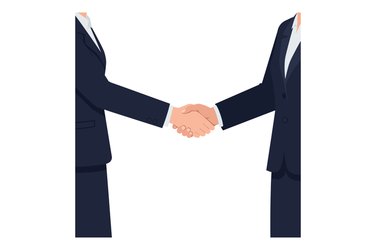 Two business professionals shaking hands in a formal setting