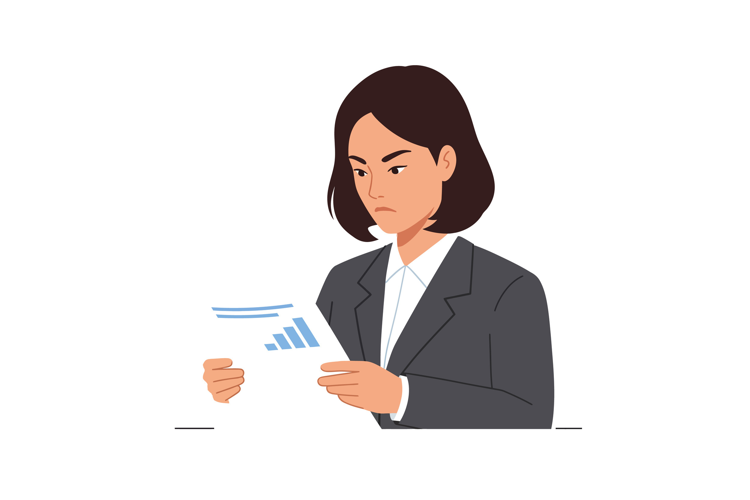 Businesswoman analyzing financial report with serious expres