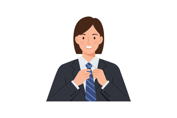Professional young woman adjusting her tie in a minimal flat example image 1