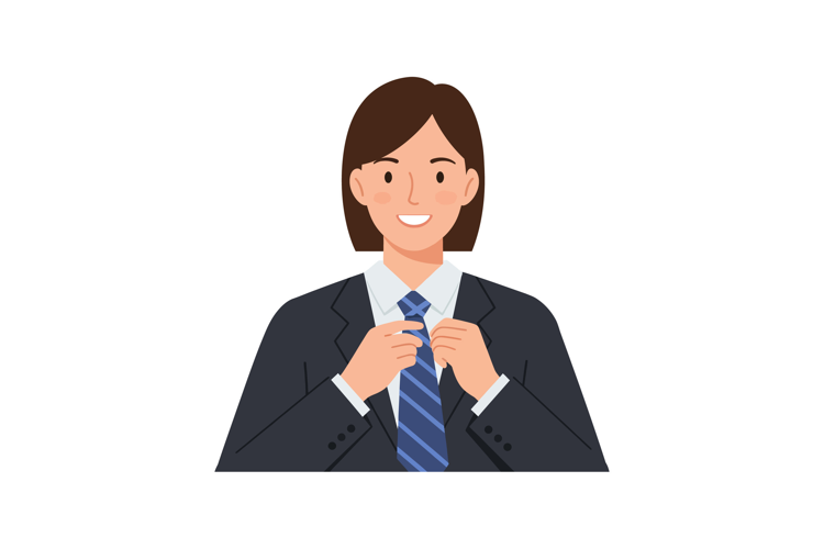 Professional young woman adjusting her tie in a minimal flat