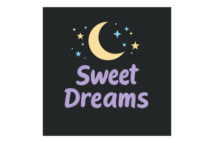 Crescent moon with stars and sweet dreams text in pastel col example image 1