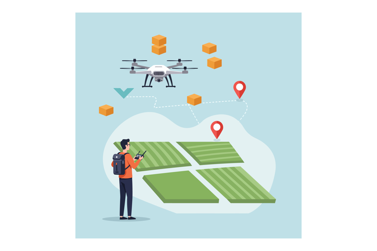 Drone Delivery Service with Operator Controlling Parcels ove