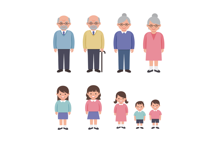 Multigeneration family members including elderly and childre