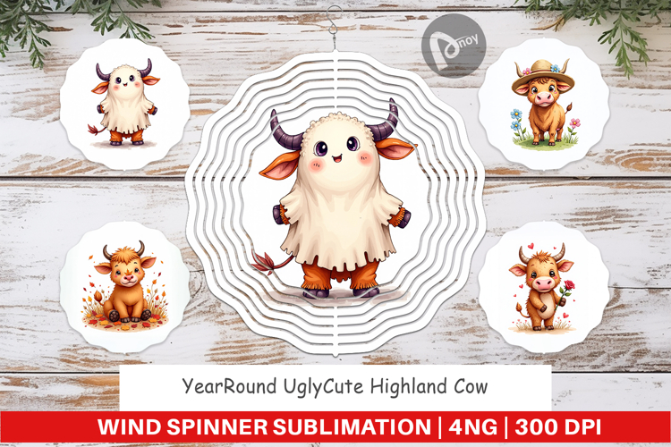 Seasonal Highland Cow Wind Spinner