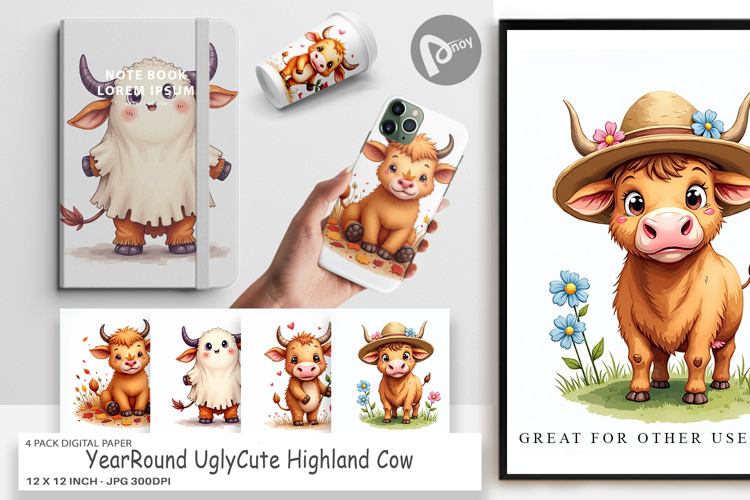 Seasonal Highland Cow Digital Paper