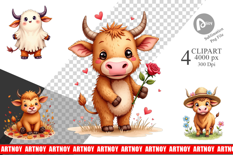 Seasonal Highland Cow Clipart