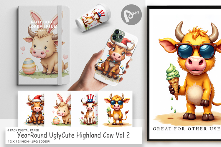 Seasonal Highland Cow Digital Paper