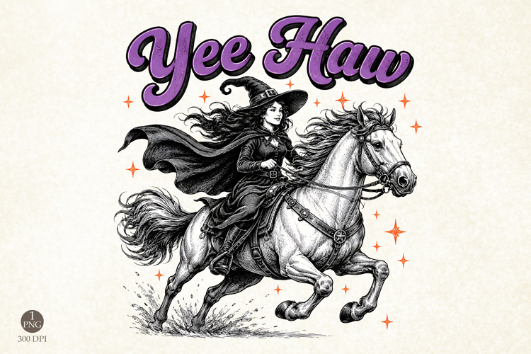 Yee Haw Witch Halloween PNG, Western Cowgirl Horse Shirt