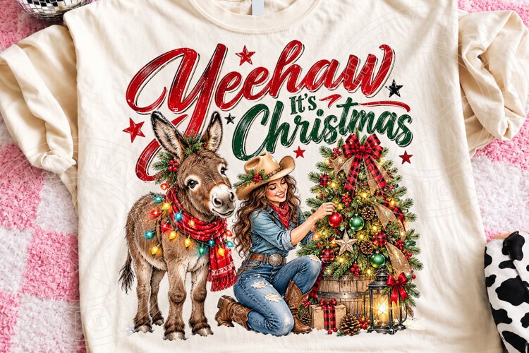 Yeehaw, It’s Christmas Western Cowgirl & Donkey Christmas PN example image 1
