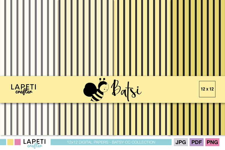 Yellow and Black Stripes Digital Paper, 12x12 Backgrounds