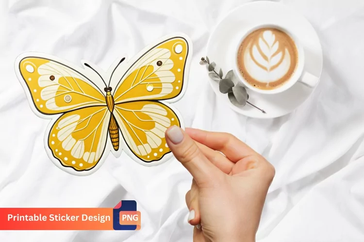 Yellow Butterfly Sticker, Yellow Butterfly Vinyl Sticker