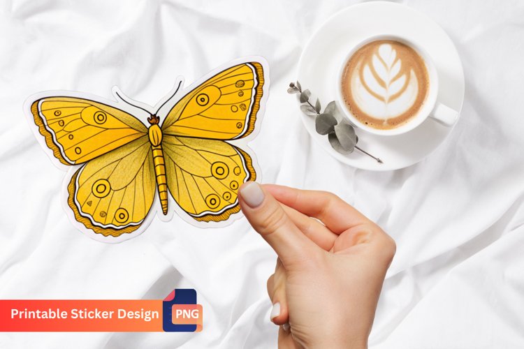Yellow Butterfly Sticker, Yellow Butterfly Vinyl Sticker example image 1
