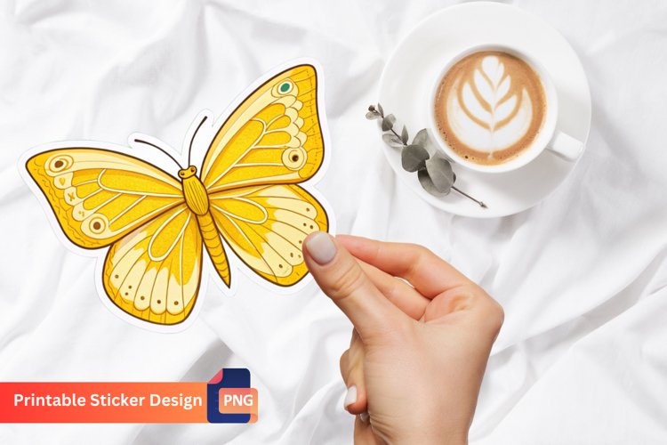 Yellow Butterfly Sticker, Yellow Butterfly Vinyl Sticker example image 1