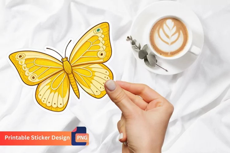 Yellow Butterfly Sticker, Yellow Butterfly Vinyl Sticker
