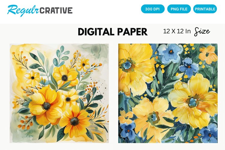 Yellow Floral Digital Paper