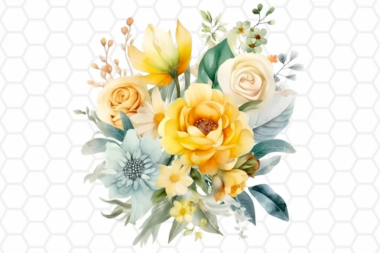 Yellow Flower Bouquet Watercolor Clipart, Sublimation PNG