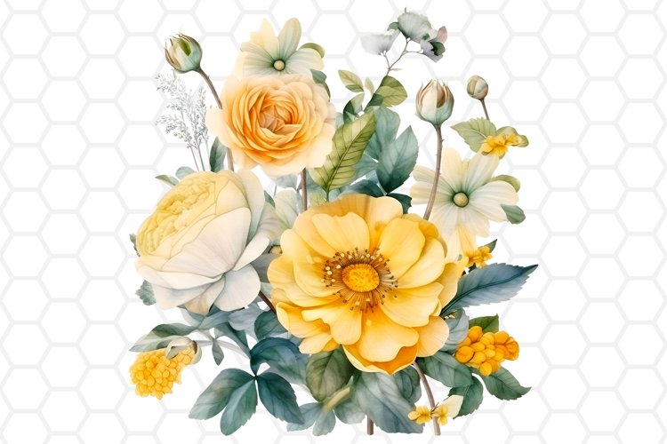 Yellow Flower Bouquet Watercolor Clipart, Sublimation PNG