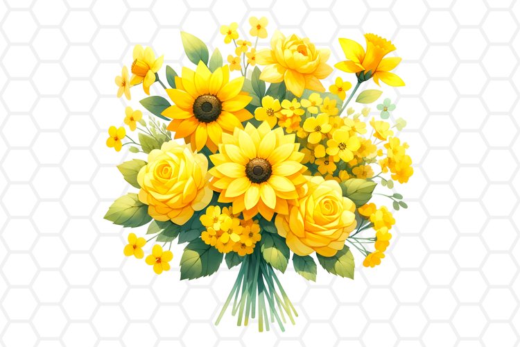 Yellow Flower Bouquet Watercolor Clipart, Sublimation PNG