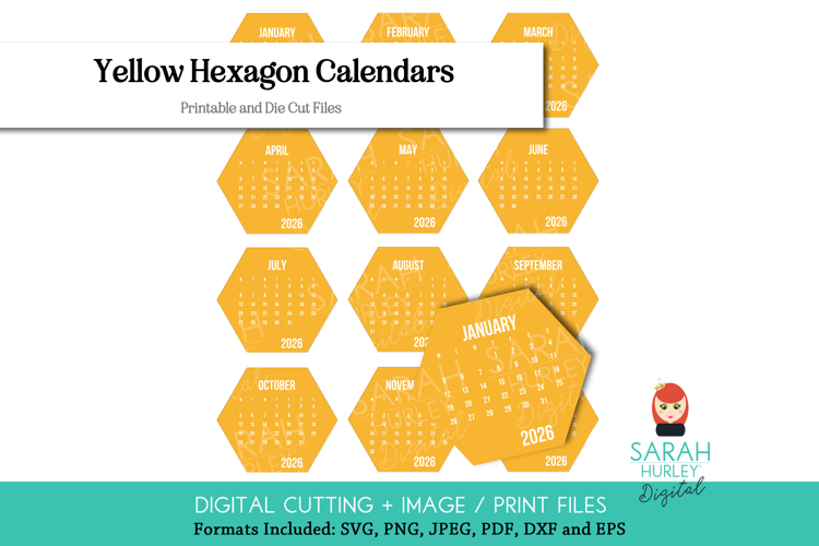2026 Yellow Hexagon Calendars Bundle by Sarah Hurley