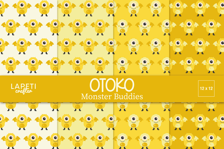 Yellow Monster Digital Paper | Cute Kids Halloween Pattern