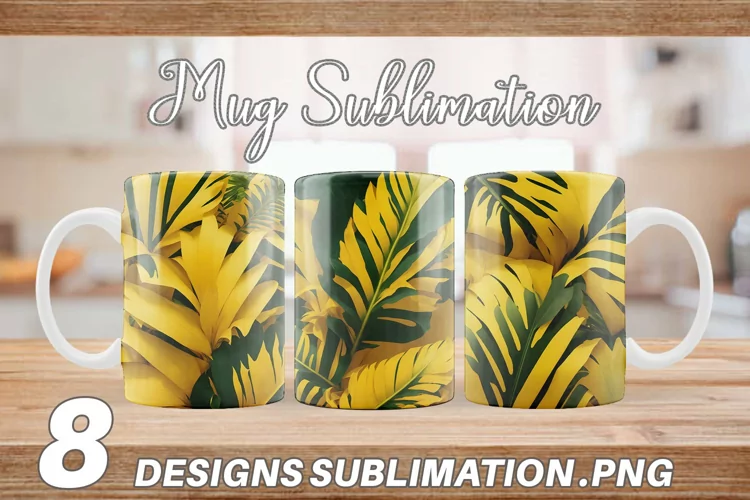 Yellow Palm Leaves Mug sublimation design