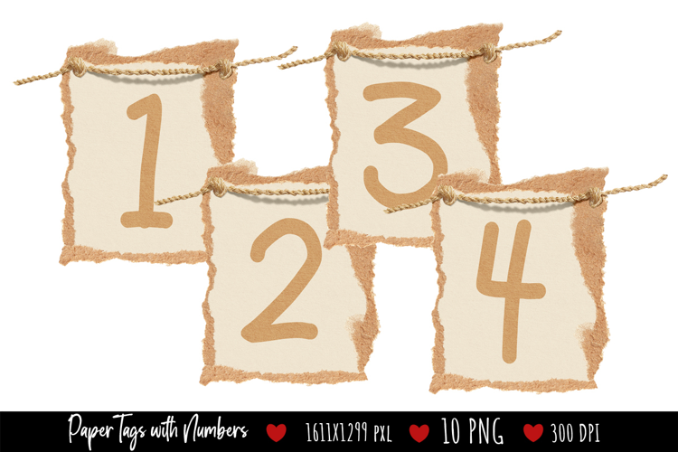Yellow Ripped Paper Tags with Numbers