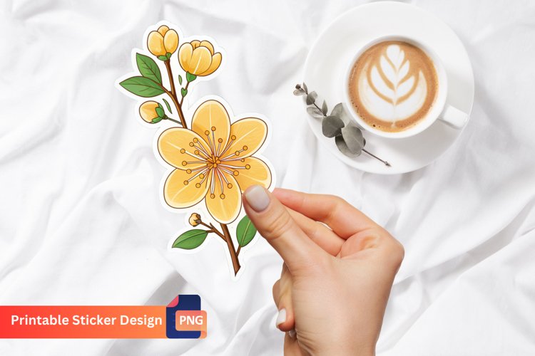 Yellow Sakura Sticker, Yellow Blossom Sticker, Floral Art example image 1