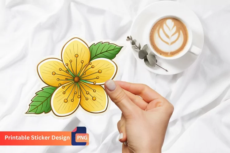 Yellow Sakura Sticker, Yellow Blossom Sticker, Floral Art