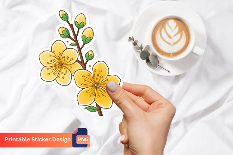 Yellow Sakura Sticker, Yellow Blossom Sticker, Floral Art example image 1