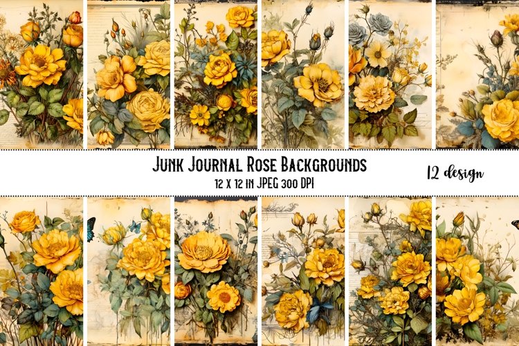 12 Yellow Vintage Rose Paper Backgrounds | Scrapbook papers