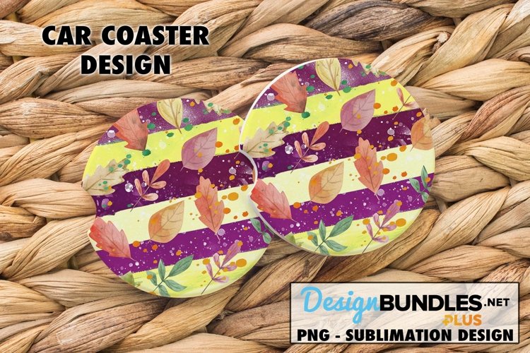 Yellow Purple Fall Leaves Car Coaster Sublimation Design example image 1