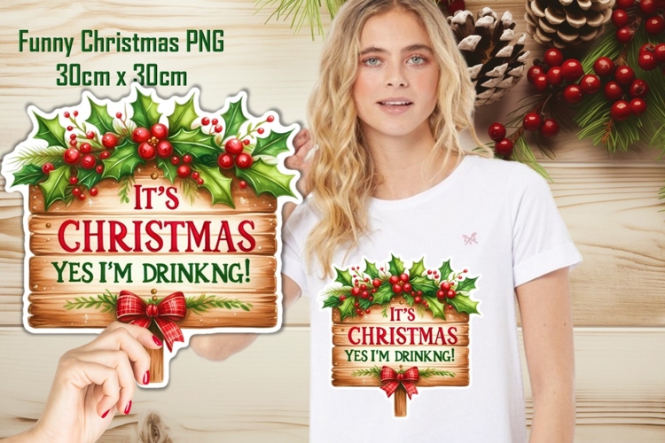 Large Rustic Funny Christmas Sublimation 30cm x 30cm PNG