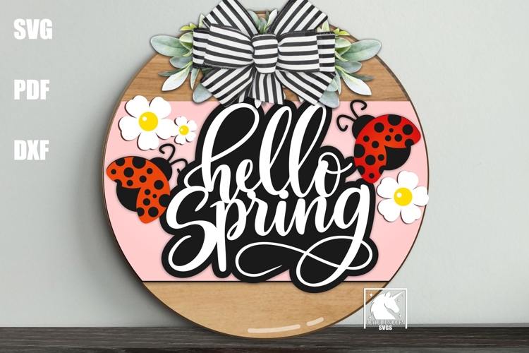 Hello Spring Ladybug Sign SVG | Ladybug Door Hanger SVG