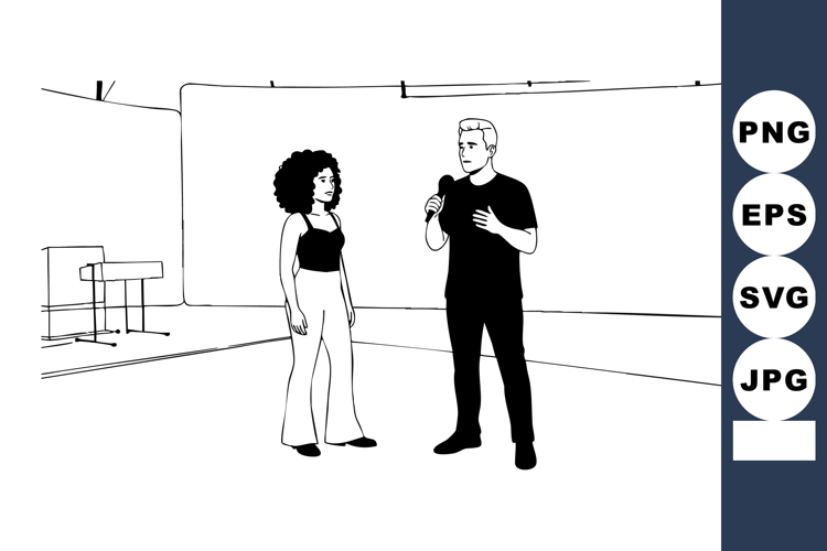 Man and woman having conversation in minimalistic indoor spa