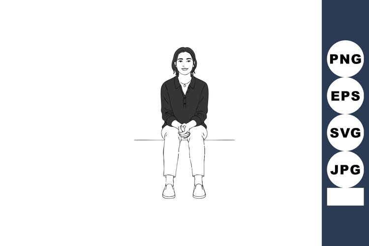 Businesswoman Sitting on Bench Minimalist Black and White Ve