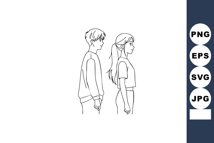 Young man and woman standing side by side in profile vector