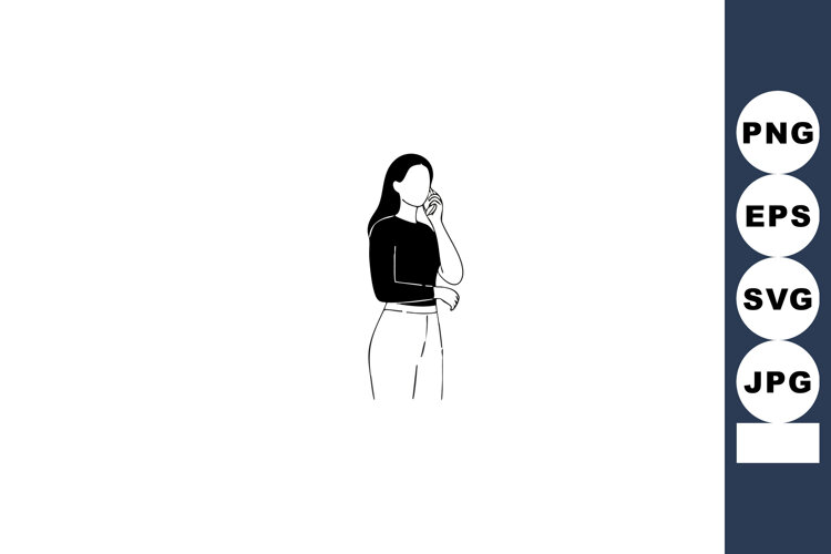 Woman Holding Cup Drinking Hot Beverage Minimalist Line Art example image 1